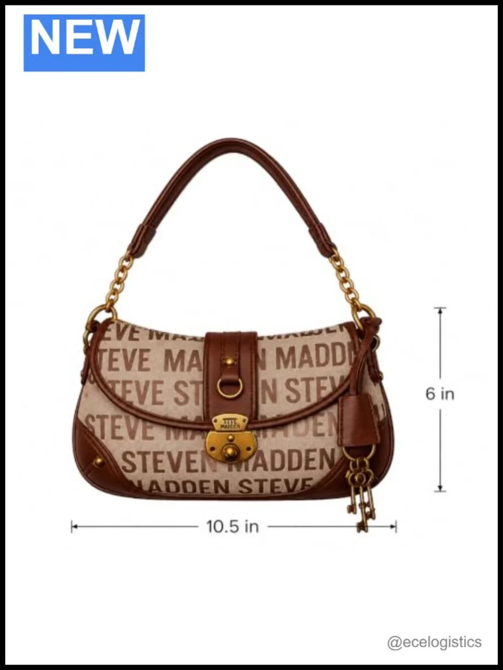 Faux Leather Logo Print Shoulder Bag with Chain Strap